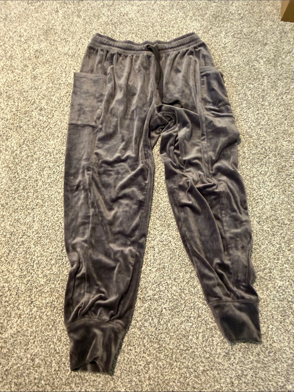 Women's Velvet Jogger Track Pants - Charcoal Gray